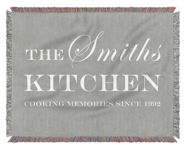 Kitchen Quote Your Family Name And Date Kitchen Grey White Woven Blanket