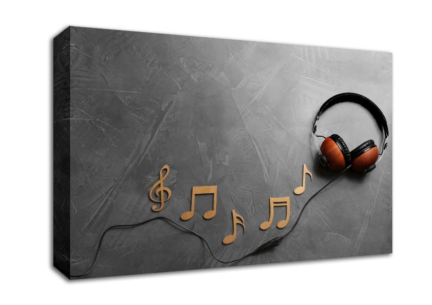 Picture of 3D musical notes and headphones Canvas Print Wall Art