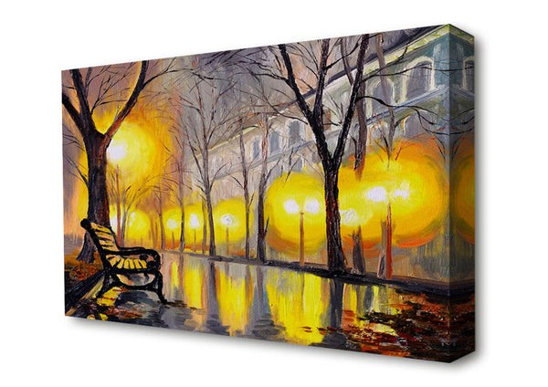 Picture of A Bench In The Winters Night Canvas Print Wall Art