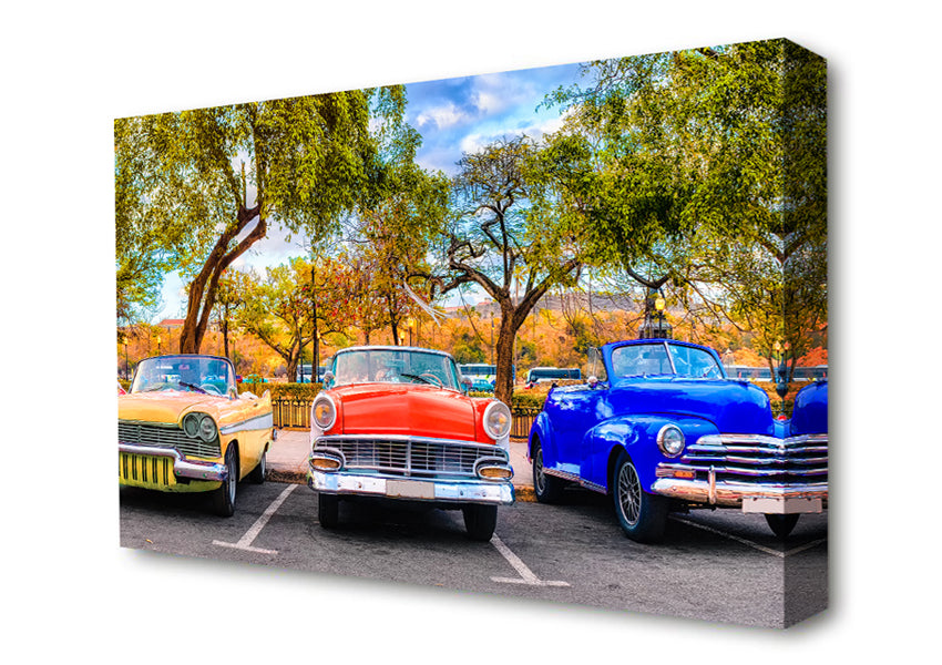 Picture of A Trio Of American Muscle Cars Canvas Print Wall Art