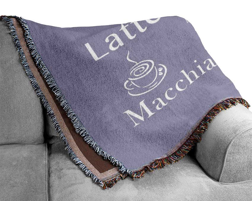 Kitchen Quote Coffee Delight Lilac Woven Blanket