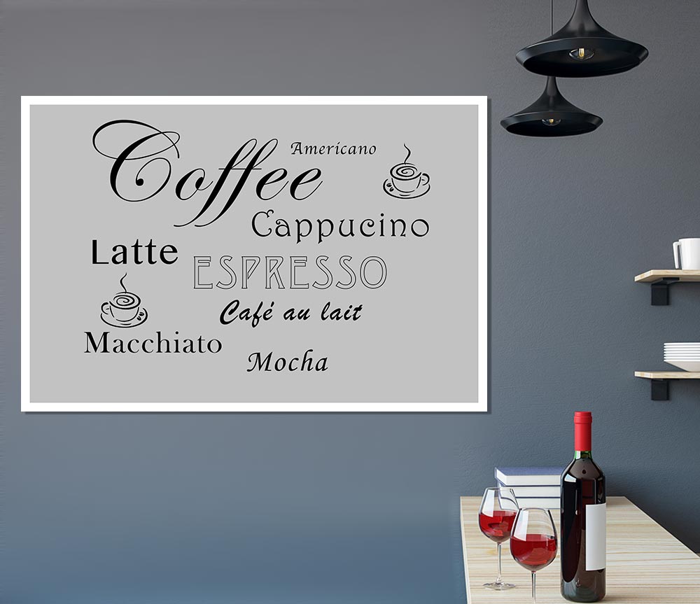 Kitchen Quote Coffee Delight Grey Print Poster Wall Art