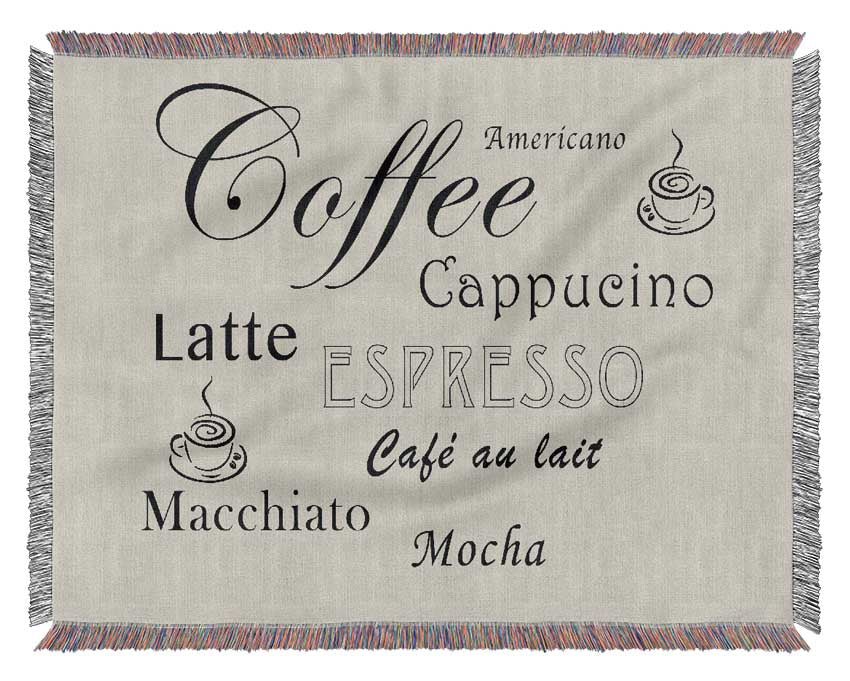 Kitchen Quote Coffee Delight Grey Woven Blanket