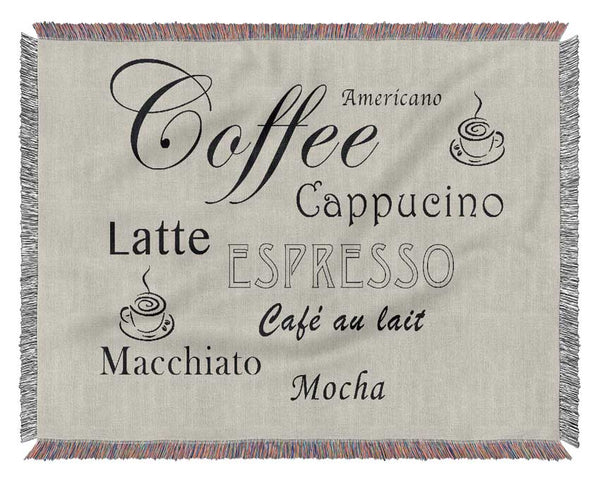 Kitchen Quote Coffee Delight Grey Woven Blanket