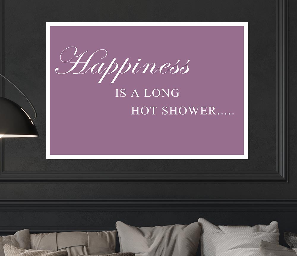 Bathroom Quote Happiness Is A Long Hot Shower Dusty Pink Print Poster Wall Art