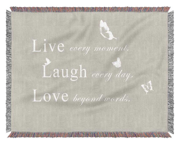 Love Quote Live Every Moment Pink Woven Blanket