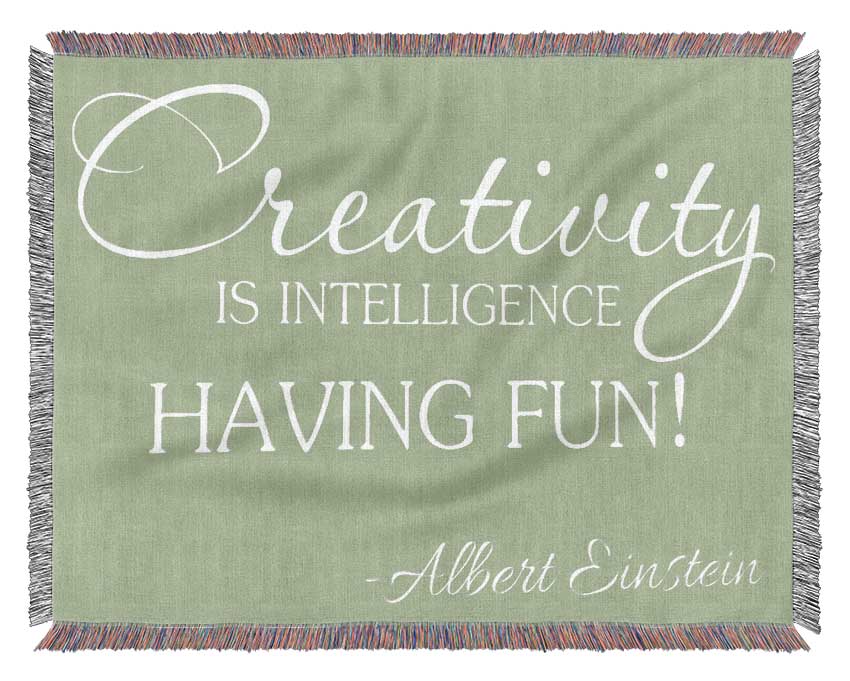 Motivational Quote Albert Einstein Creativity Is Intelligence Lime Green Woven Blanket