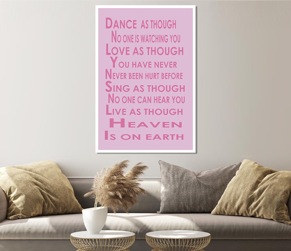 Home Quote Heaven Is On Earth Pink Print Poster Wall Art