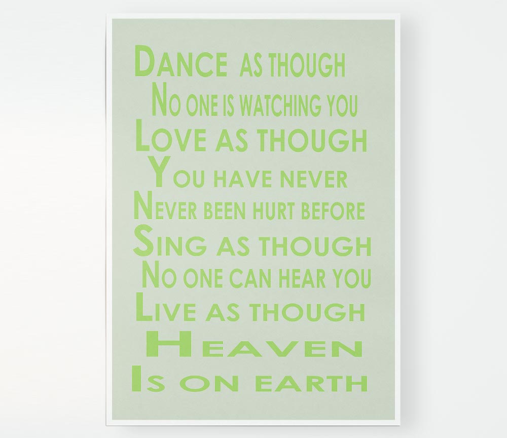 Home Quote Heaven Is On Earth Lime Green Print Poster Wall Art