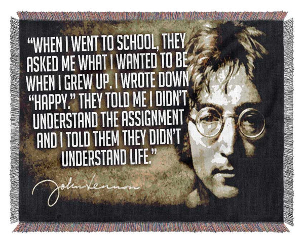 Motivational Quote Music Quote John Lennon Happy Woven Blanket