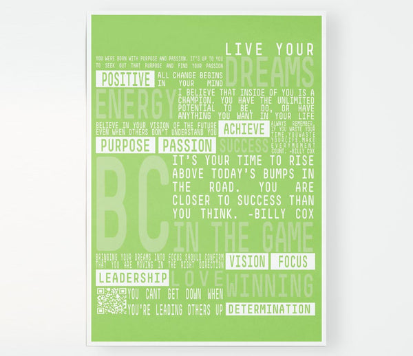 Live Your Dreams Lime Green Print Poster Wall Art