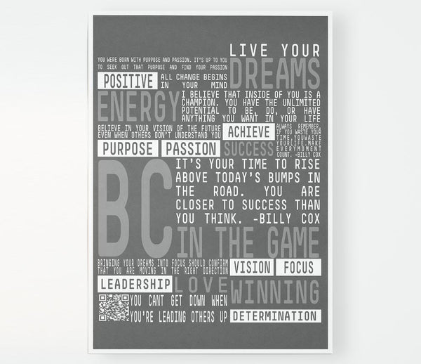 Live Your Dreams Grey Print Poster Wall Art