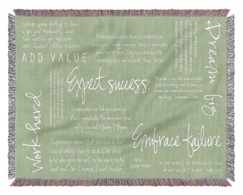 Work Hard Dream Big Expect Success Lime Green Woven Blanket