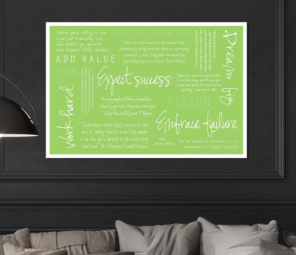 Work Hard Dream Big Expect Success Lime Green Print Poster Wall Art