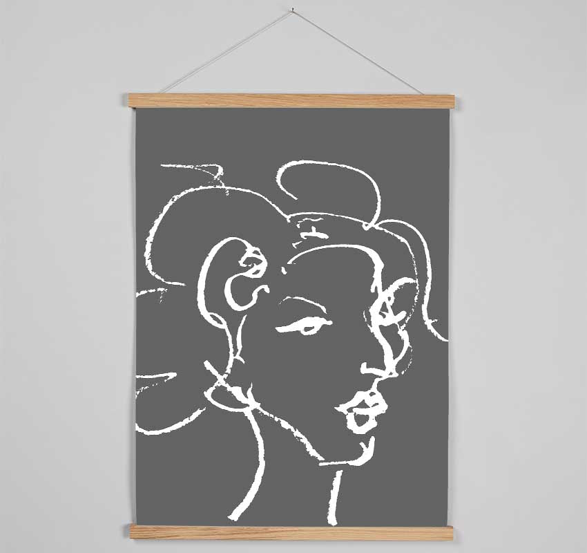 Pretty Lady Sketch Grey Hanging Poster - Wallart-Direct UK