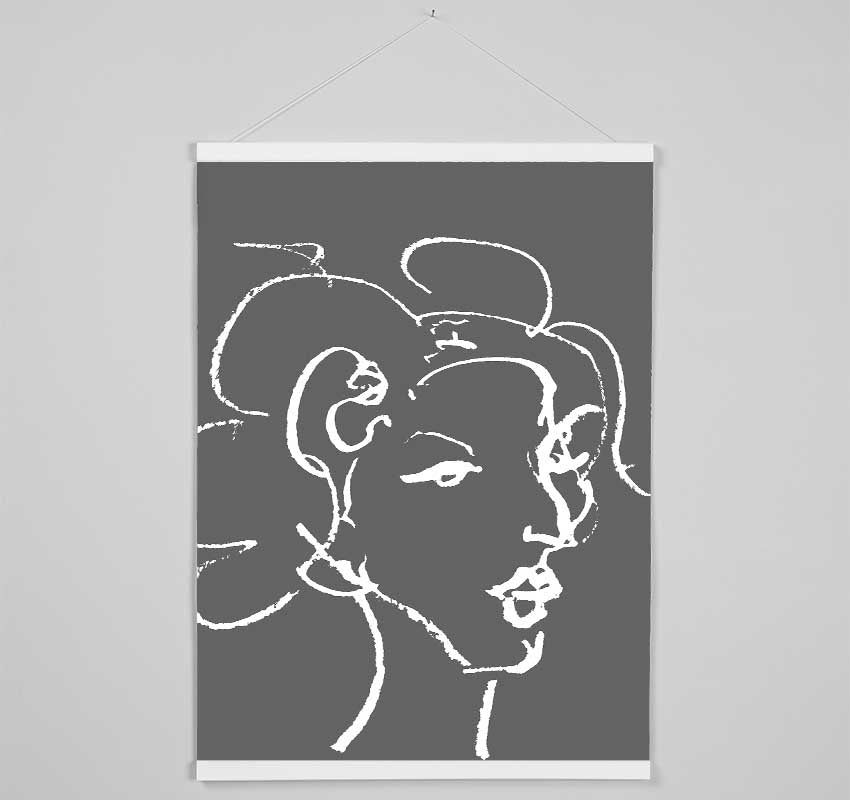 Pretty Lady Sketch Grey Hanging Poster - Wallart-Direct UK