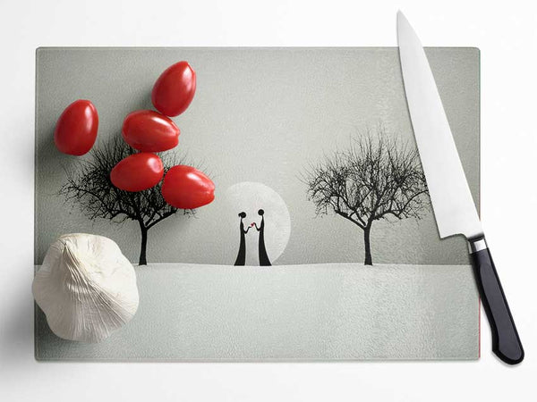 Love Between The Trees And Moon Glass Chopping Board