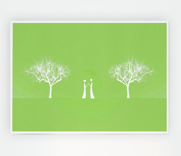 Love Between The Trees And Moon Lime Green Print Poster Wall Art