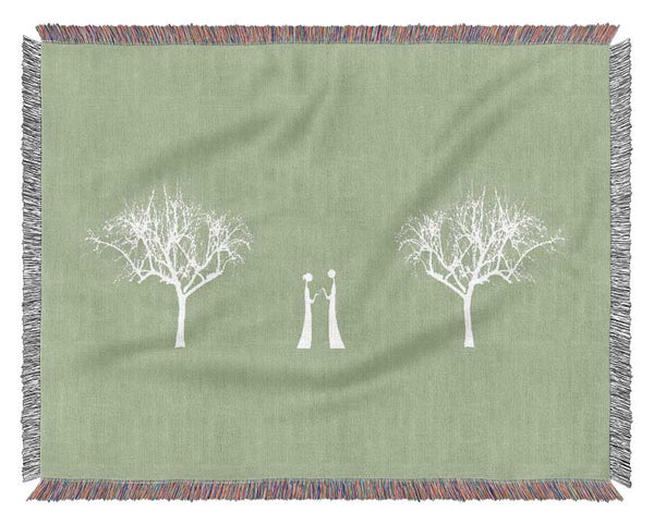 Love Between The Trees And Moon Lime Green Woven Blanket