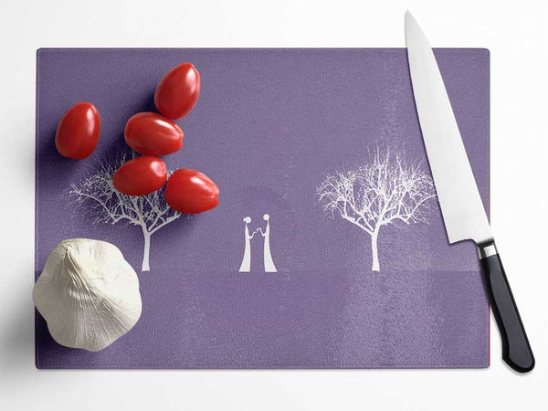 Love Between The Trees And Moon Lilac Glass Chopping Board