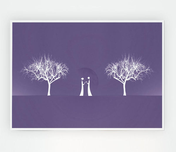 Love Between The Trees And Moon Lilac Print Poster Wall Art