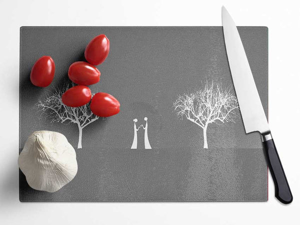 Love Between The Trees And Moon Grey Glass Chopping Board