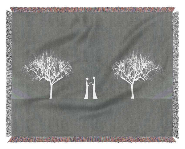 Love Between The Trees And Moon Grey Woven Blanket