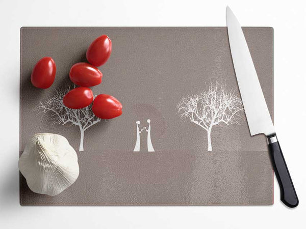 Love Between The Trees And Moon Beige Glass Chopping Board