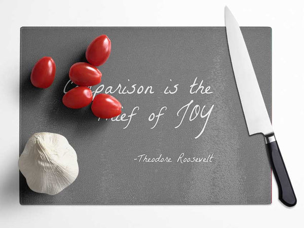 Theodore Roosevelt Comparison Is The Thief Of Joy Grey Glass Chopping Board