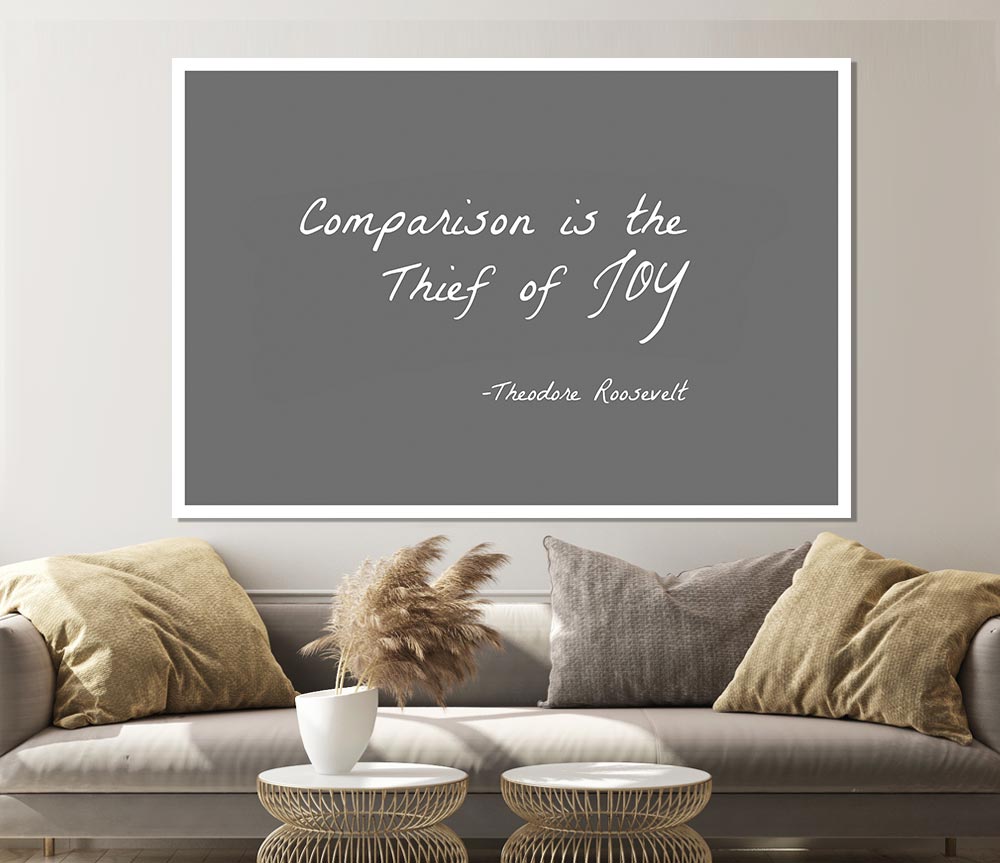 Theodore Roosevelt Comparison Is The Thief Of Joy Grey Print Poster Wall Art