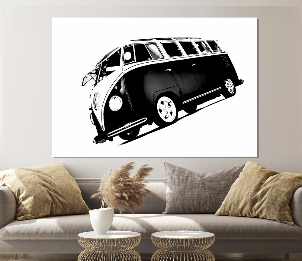 Vw Camper Van Black N White Print Poster Wall Art