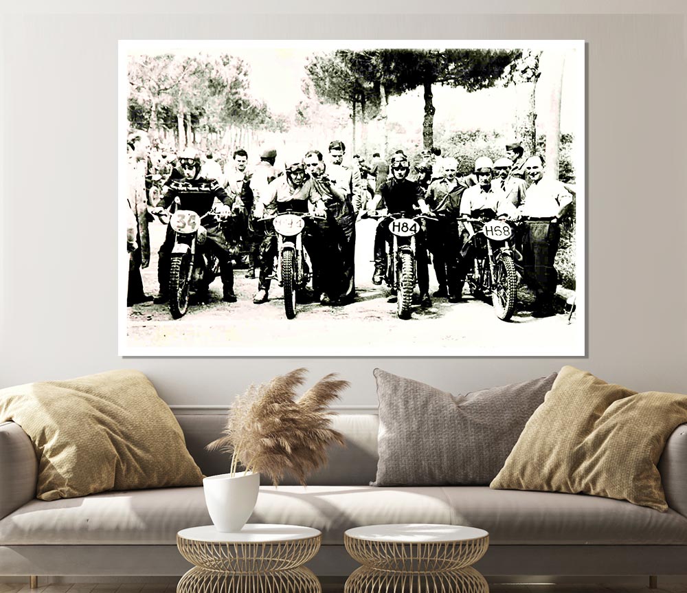 Vintage Motorcross Before The Gun Print Poster Wall Art