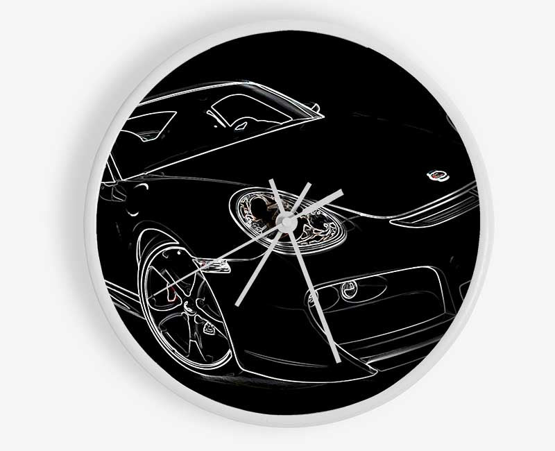 Porsche 911 White On Black Clock - Wallart-Direct UK