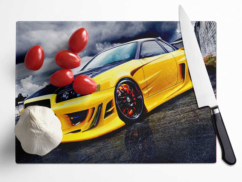 Nissan Skyline Yellow Glass Chopping Board