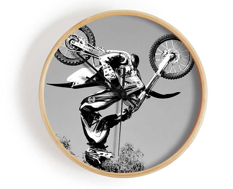 Motorcross Freestyle Upside Down Flip B n W Clock - Wallart-Direct UK