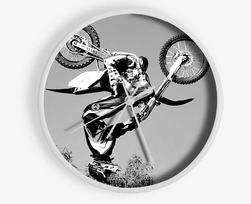 Motorcross Freestyle Upside Down Flip B n W Clock - Wallart-Direct UK