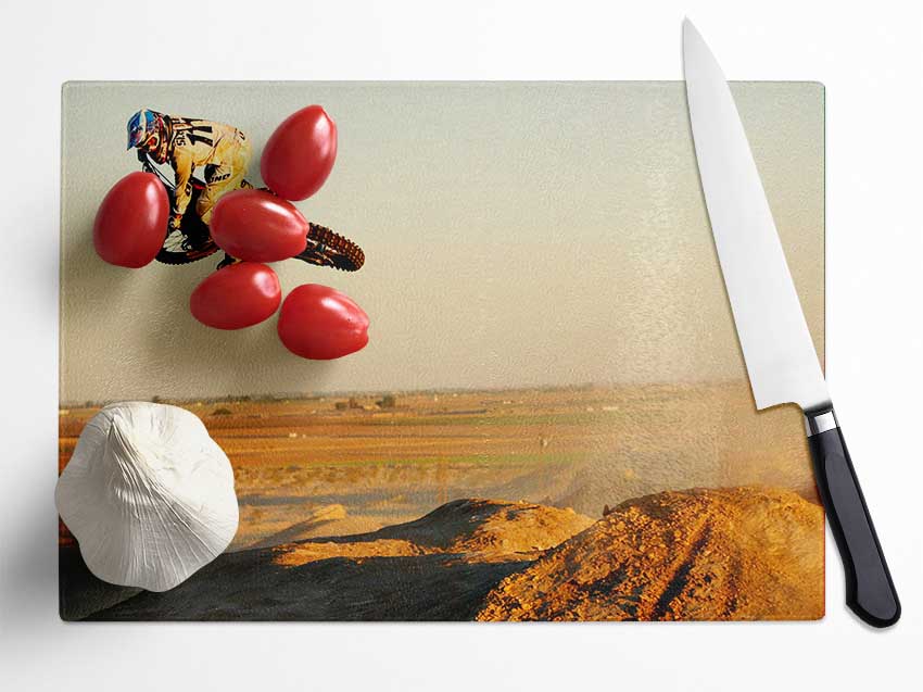 Motorcross Desert Race Glass Chopping Board