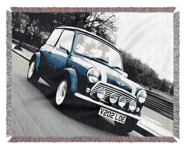 Mini Cooper Retro Blue Woven Blanket