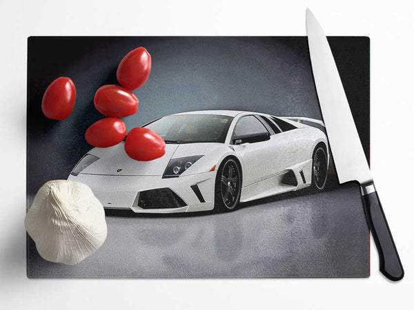 Lamborghini Snow White Glass Chopping Board