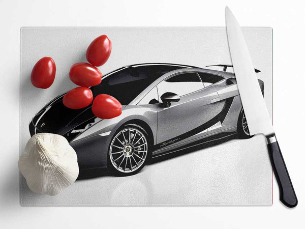 Lamborghini Side Profile Silver Glass Chopping Board