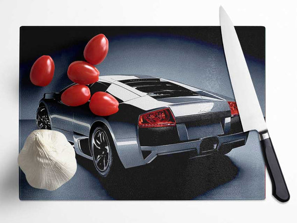 Lamborghini Rear Gunmetal Silver Glass Chopping Board