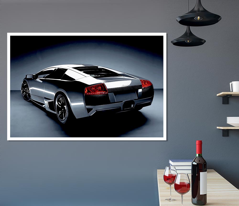 Lamborghini Rear Gunmetal Silver Print Poster Wall Art