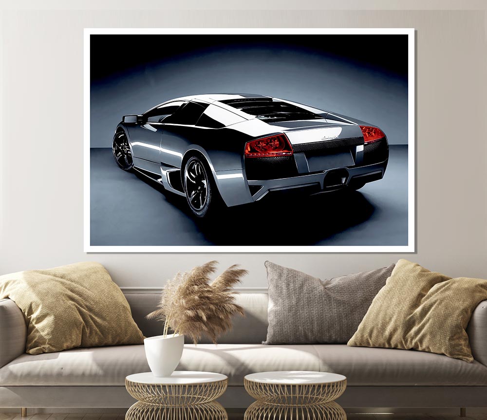 Lamborghini Rear Gunmetal Silver Print Poster Wall Art