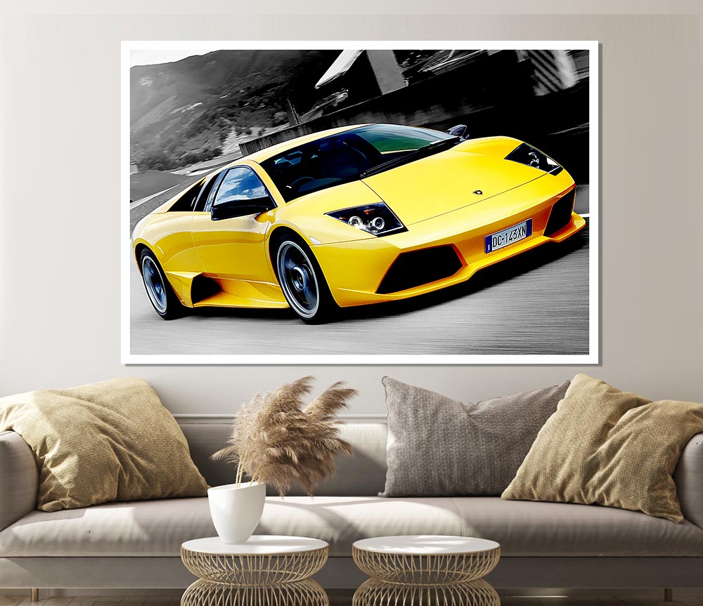 Lamborghini On The Move Yellow Print Poster Wall Art