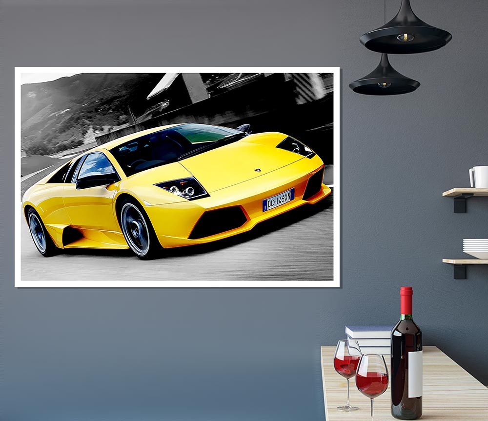 Lamborghini On The Move Yellow Print Poster Wall Art