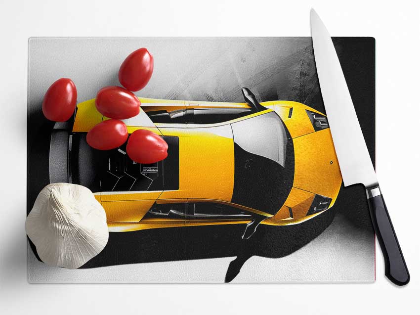 Lamborghini From Above Yellow Glass Chopping Board