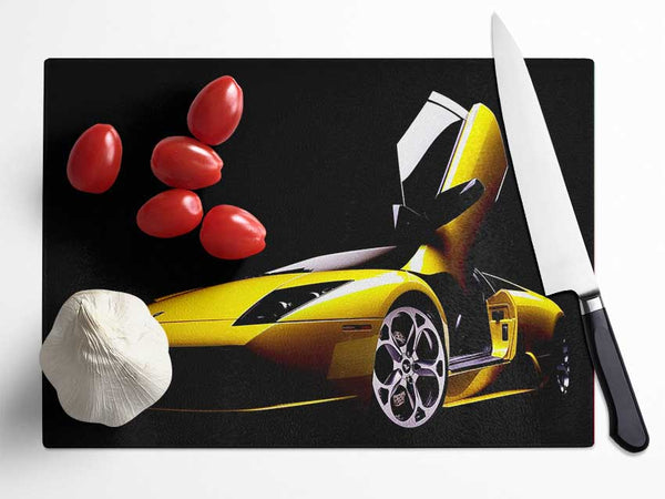 Lamborghini Doors Yellow Glass Chopping Board