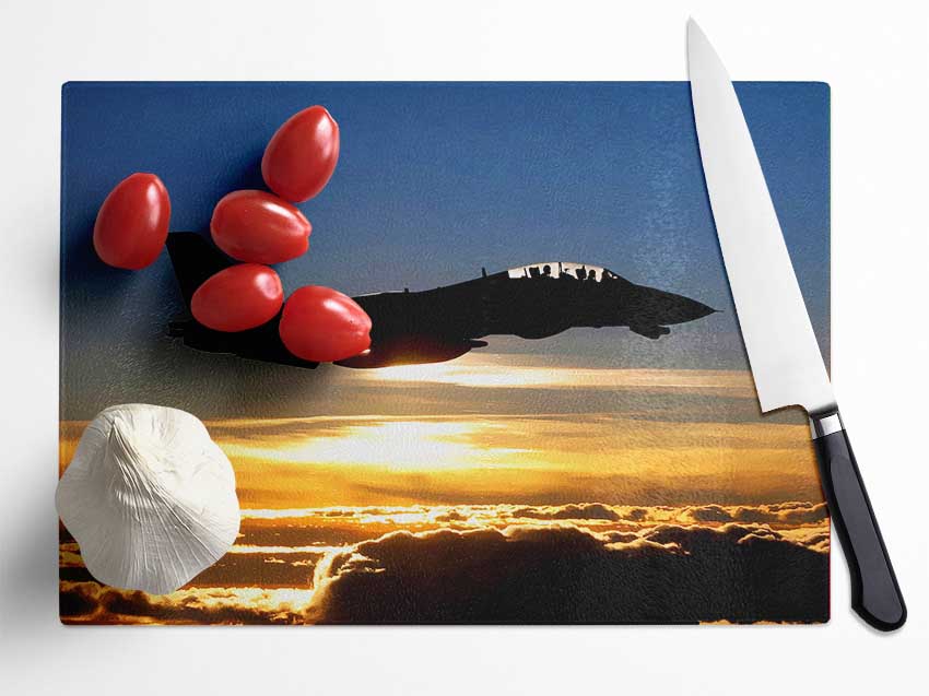 Fighter Pilots At Sunset Glass Chopping Board