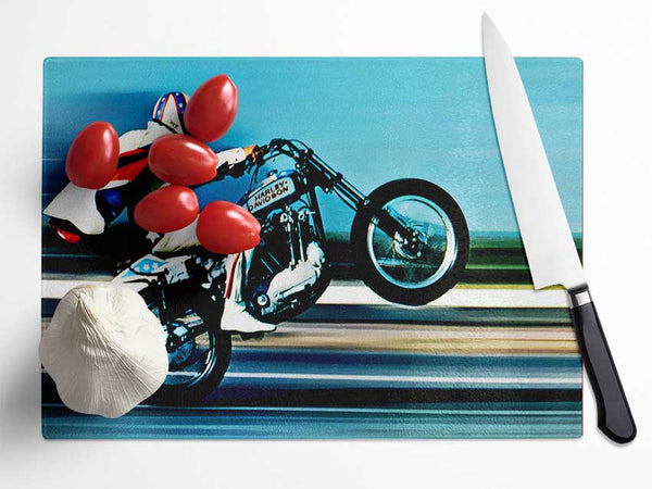 Evel Knievel Wheelie Colour Glass Chopping Board