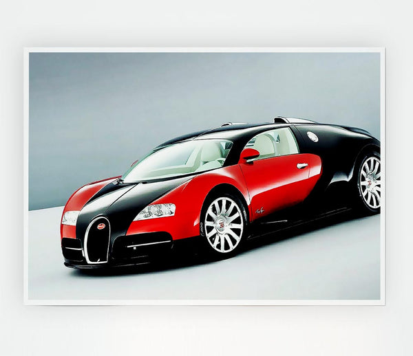 Bugatti Veyron Red And Black Side Profile Print Poster Wall Art